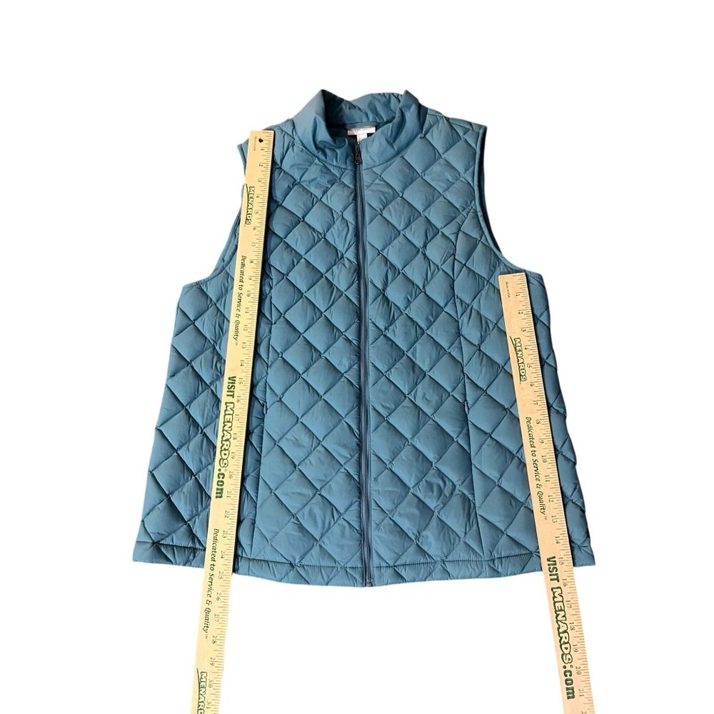 J Jill Down Puffer Vest Womens L Blue Quilted Zip Front Pockets Used - Picture 14 of 15